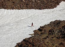 Tania Pacheco crosses a snow field